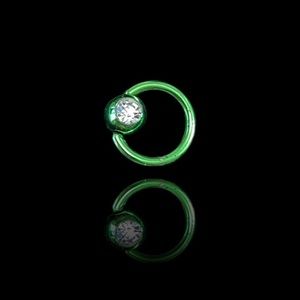 18G Green Titanium BCR Captive Ring with Clear Gem Green Ball